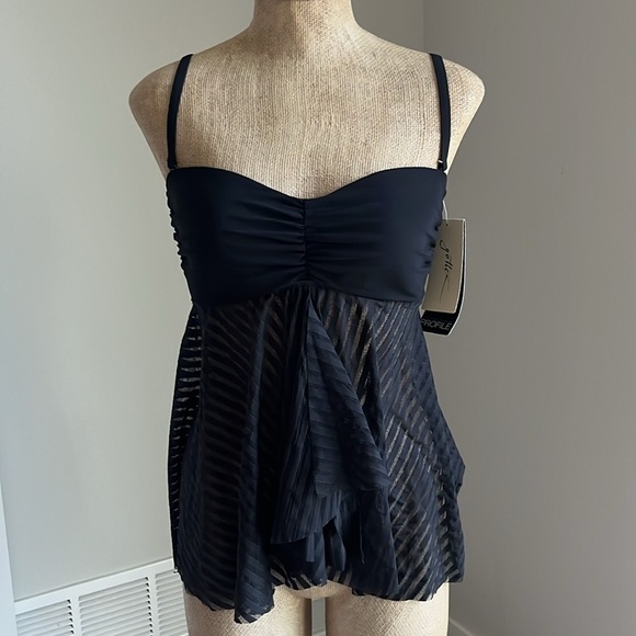 Profile By Gottex Sheer Bliss Flyaway Black Tankini Top NWT - Picture 4 of 7